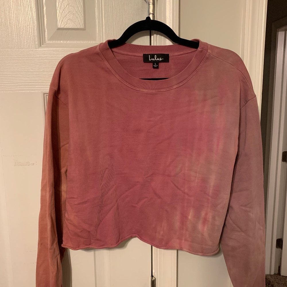 Cozy Committee Washed Mauve Tie-Dye Cropped Pullover Sweatshirt